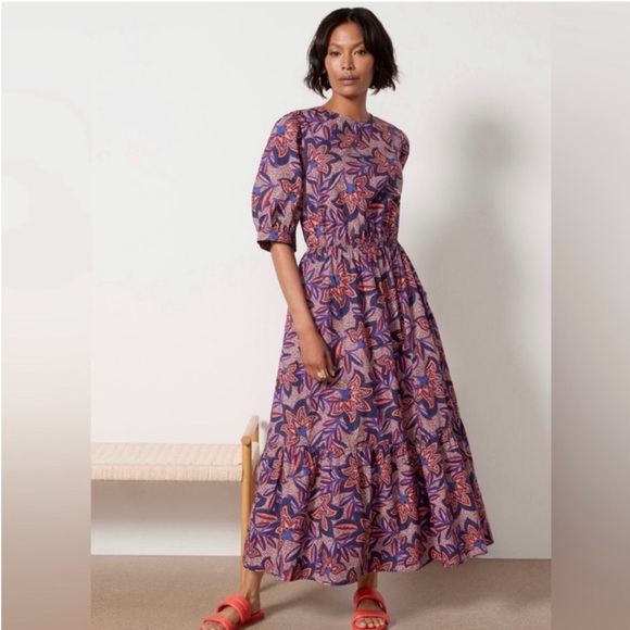 NWT Evereve Noelle Open Back Printed Midi Dress with Sleeves - Picture 2 of 5